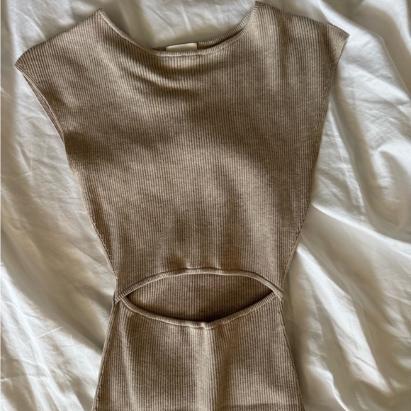 Wilfred Free Tan Ribbed Cutout Dress - Picture 1 of 5